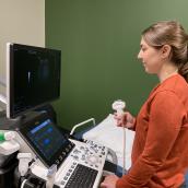 Sonographer Alexa Poirier uses the new ultrasound unit at Eskasoni Health Centre