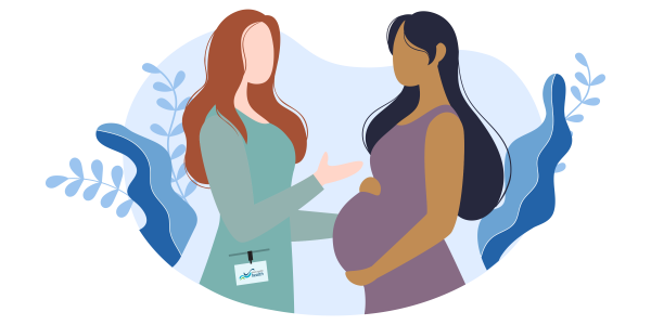 A public health nurse meets with a pregnant person